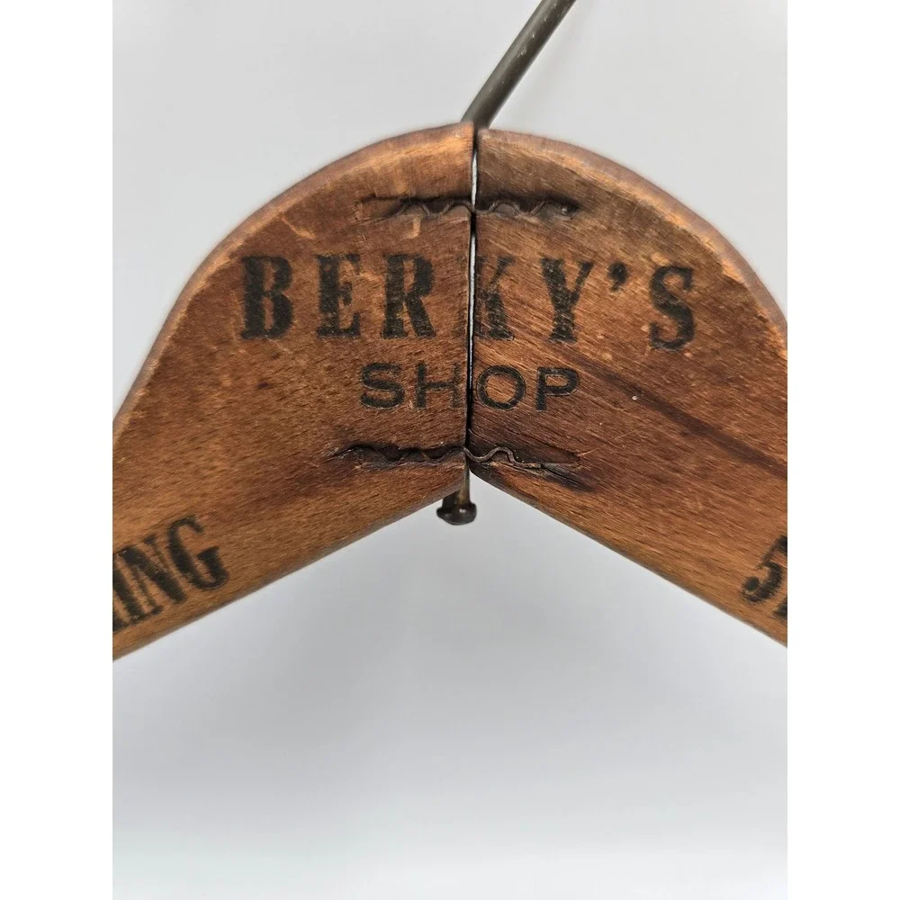 Berky's Shop Vintage Wood Suit Hanger Brooklyn NY Brown Advertising Accessory